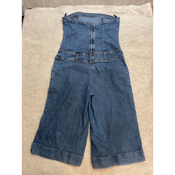 Yada Yada Stretch Y2K 2000's Blue Denim Wide Leg Capri Jumper Romper size Large - Picture 3 of 15